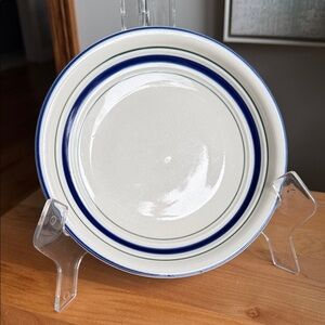 Vintage Tienshan Country Crock Stoneware ONE Salad Plate Blue Green Stripe 7.75”